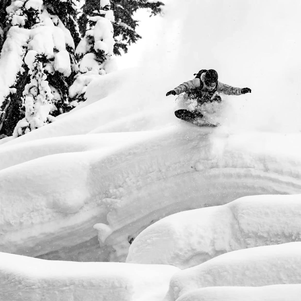 Nils rides a powder line at Mt. Baker